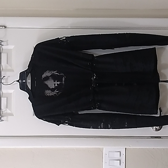 SALVAGE RARE Mesh Graphic Front Tie Cardigan. M - Picture 6 of 15